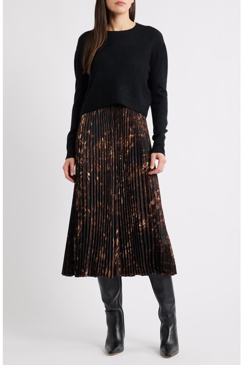 Mixed Media Long Sleeve Dress, Main, color, RICH BLACK 060