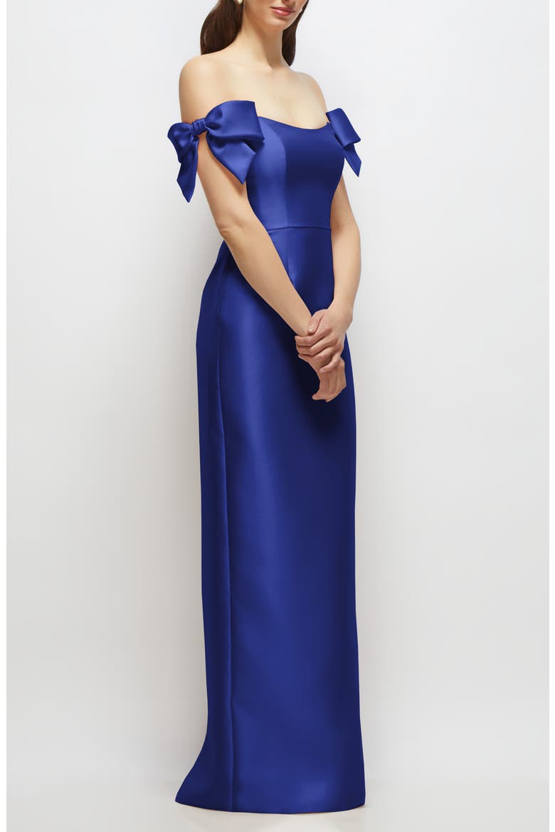 Off the Shoulder Satin Column Gown, Alternate, color, COBALT BLUE