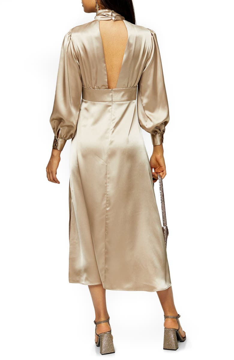 Topshop Long Sleeve Satin Midi Dress, Alternate, color, 