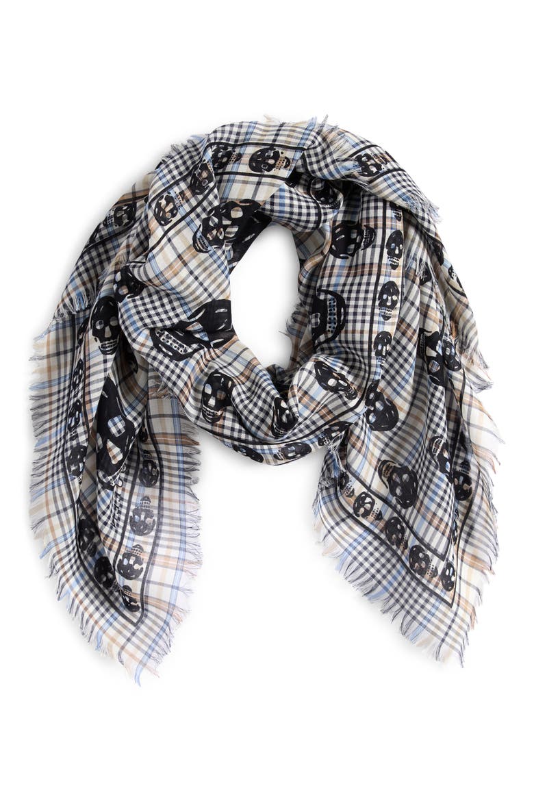 McQueen Skull Check Fringe Scarf (Men) | Nordstrom