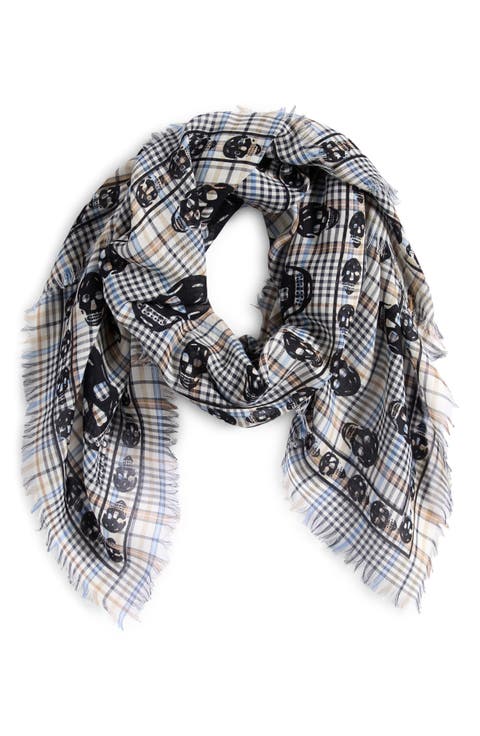 Skull Check Fringe Scarf