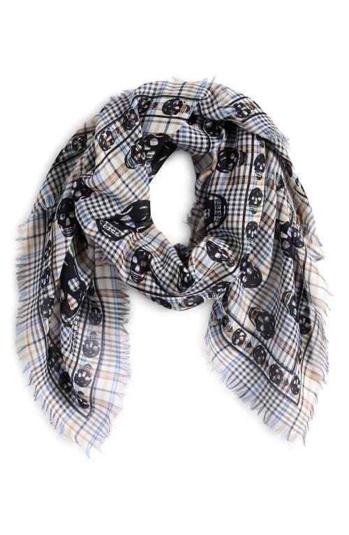 Alexander Mcqueen Mcqueen Skull Check Fringe Scarf In Black/beige