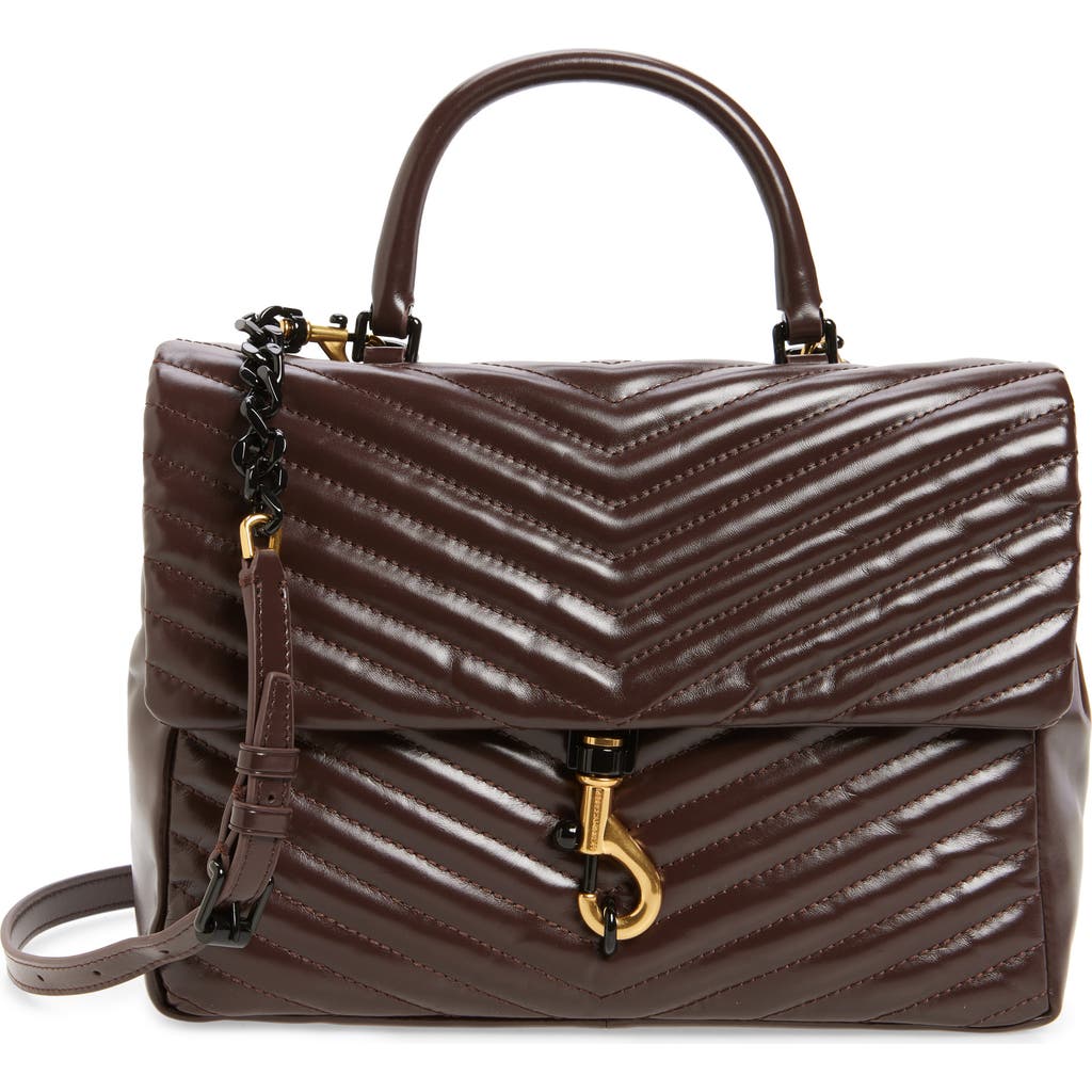Rebecca Minkoff Large Edie Chevron Quilted Leather Top Handle Shoulder Bag In Brown