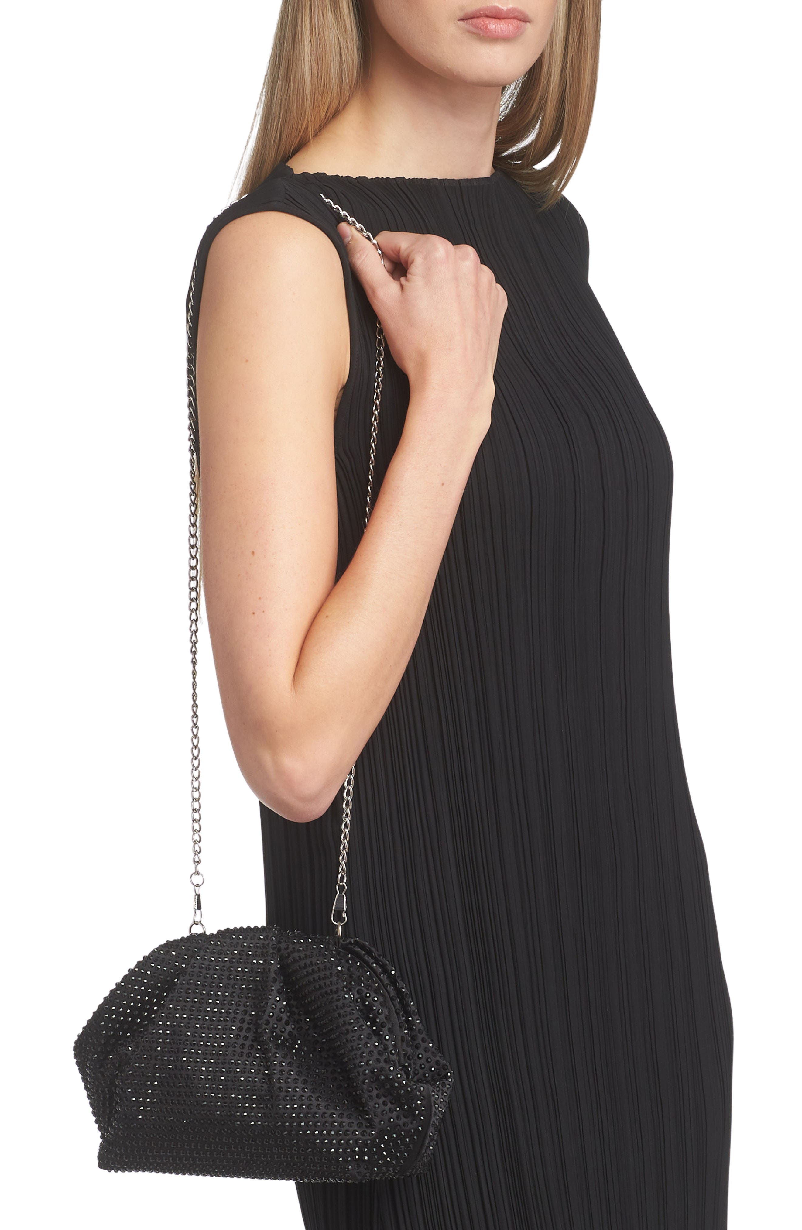 Nina Crystal Frame Satchel, Alternate, color, Black