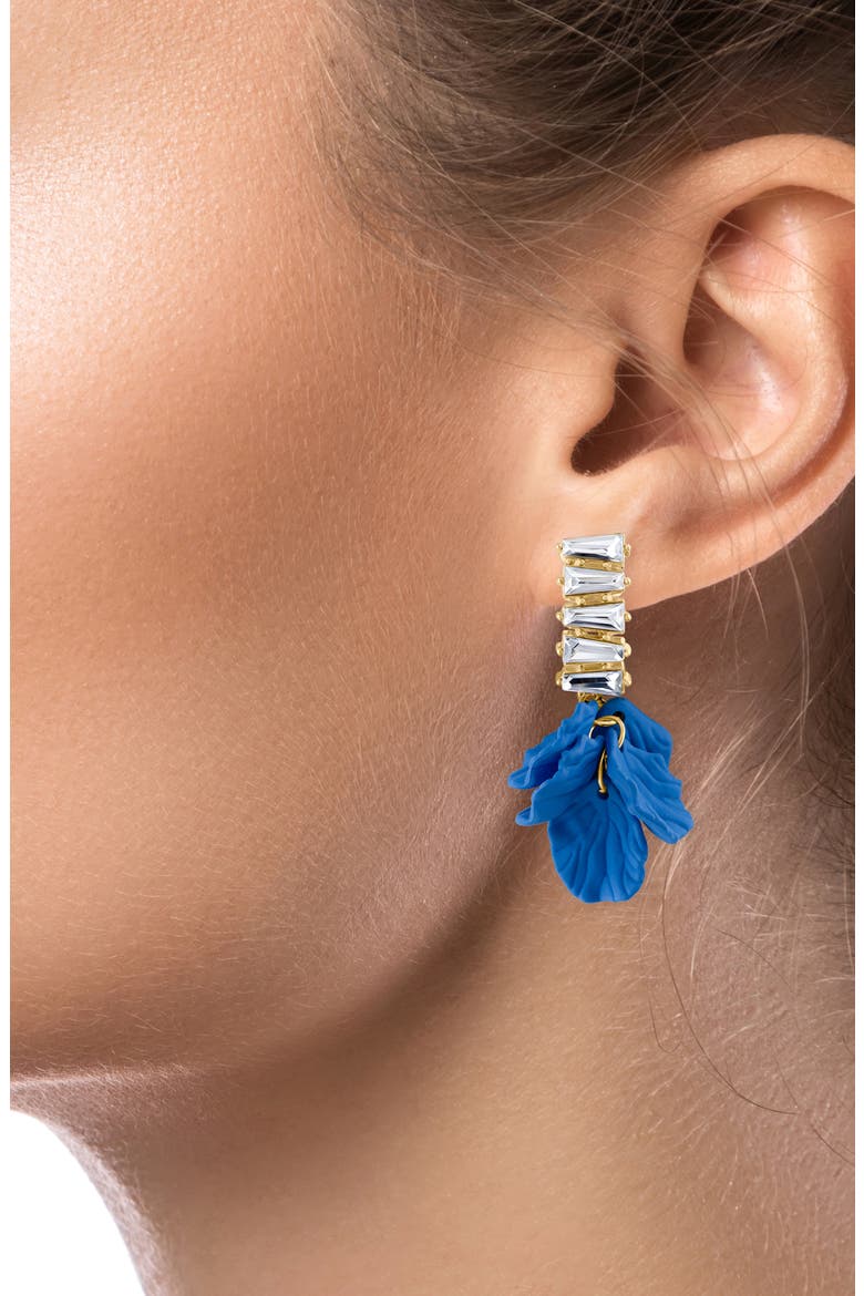 Matte Petal Crystal Drop Earrings, Alternate, color, GREEN/ GOLD