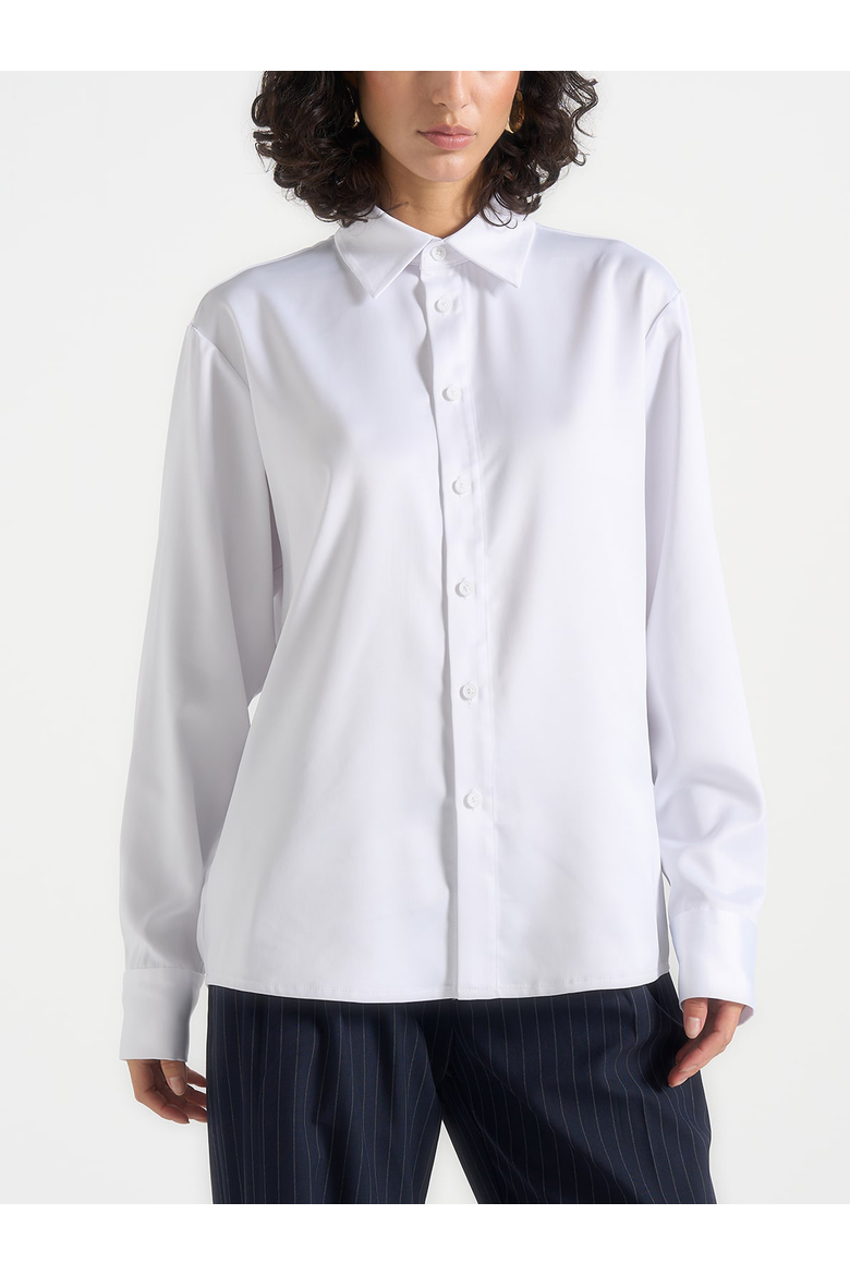 Carter Unisex Oversized Satin Shirt, Main, color, White
