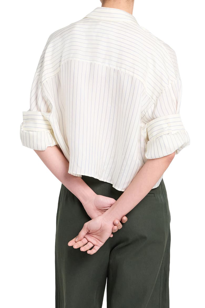 Stripe Elbow-Sleeve Button-Up Shirt, Alternate, color, IVORY / BLUE