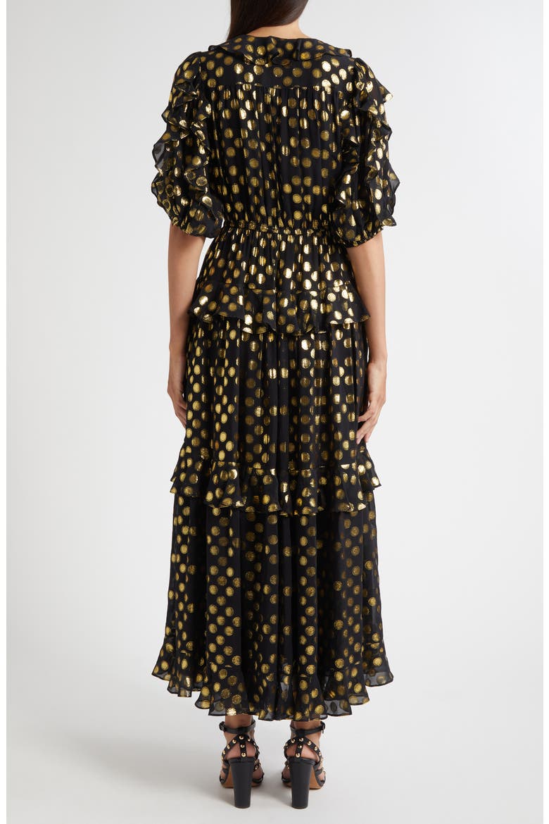 Tida Metallic Dot Silk Blend Dress, Alternate, color, OBSIDIAN