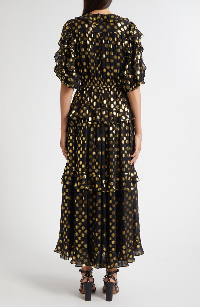 Ulla Johnson Tida Metallic Dot Silk Blend Dress, Alternate, color, Obsidian