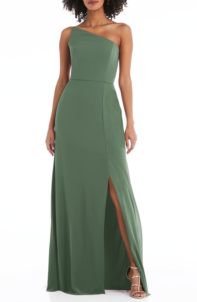 After Six One-Shoulder Crepe Trumpet Gown, Main, color,