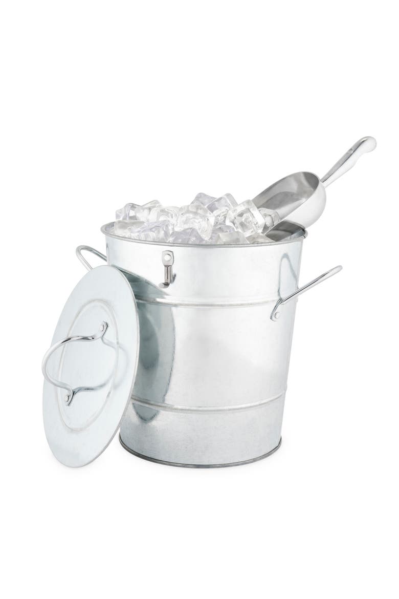 Galvanized Metal Ice Bucket with Scoop, Alternate, color, Silver