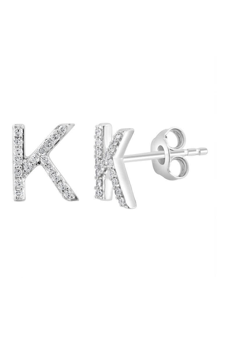 Sterling Silver Diamond 'K' Initial Stud Earrings, Main, color, SILVER