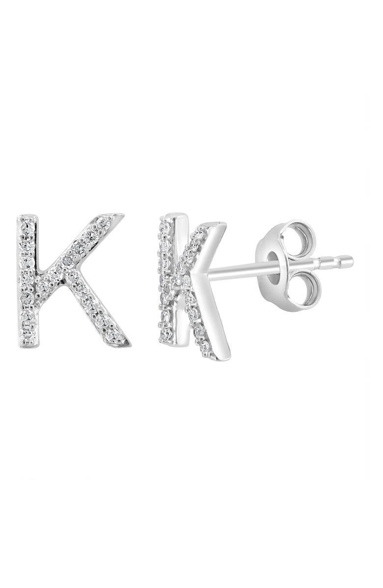 EFFY Sterling Silver Diamond 'K' Initial Stud Earrings, Main, color, Silver