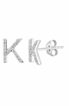 Sterling Silver Diamond 'K' Initial Stud Earrings