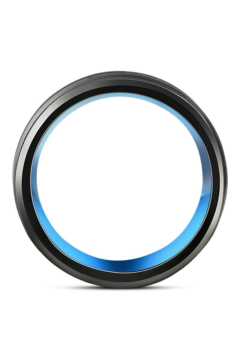 Bliss Diamond Men's Black & Blue Tungsten Ring Brushed Beveled Step Cut Wedding Band, Alternate, color, Black Tungsten