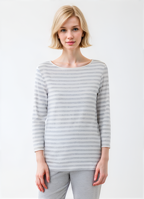 Soft Touch Striped 3/4 Sleeve Boatneck T-Shirt