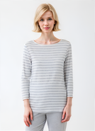 Majestic Filatures Soft Touch Striped 3/4 Sleeve Boatneck T-Shirt