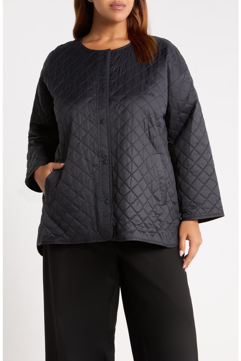 ROUND NECK QUILTED SHORT COAT, Main, color, BLACK