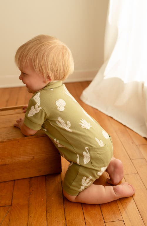 Shop L'ovedbaby Print Organic Cotton Pocket Romper In Sage Cactus