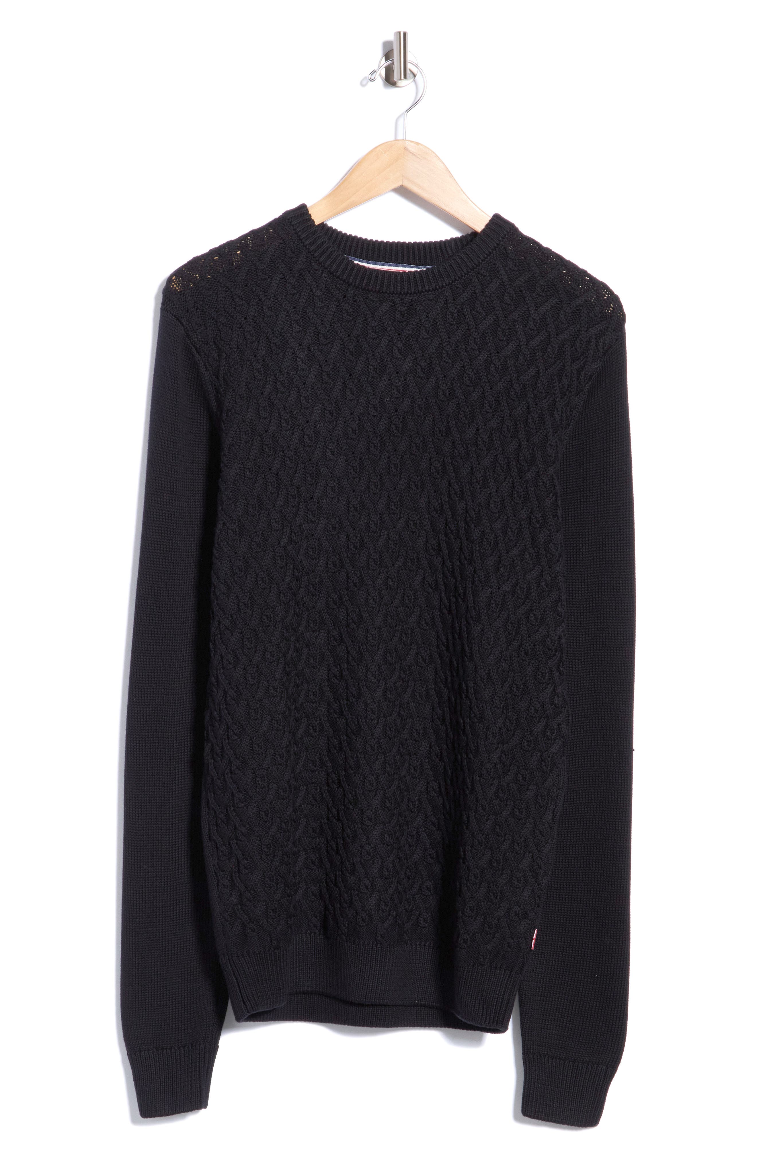 Textured Cable Knit Cotton Crewneck Sweater