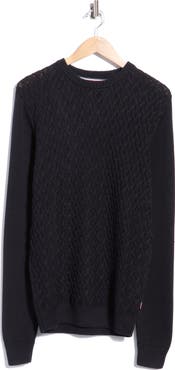 SOUL OF LONDON Textured Cable Knit Cotton Crewneck Sweater