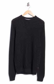 Textured Cable Knit Cotton Crewneck Sweater