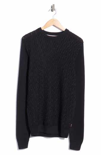 Textured Cable Knit Cotton Crewneck Sweater