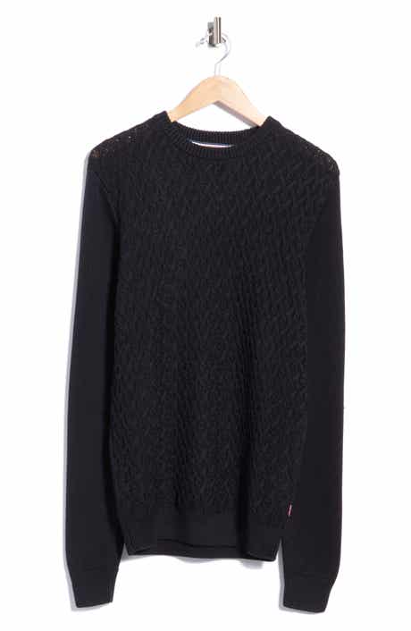 Textured Cable Knit Cotton Crewneck Sweater