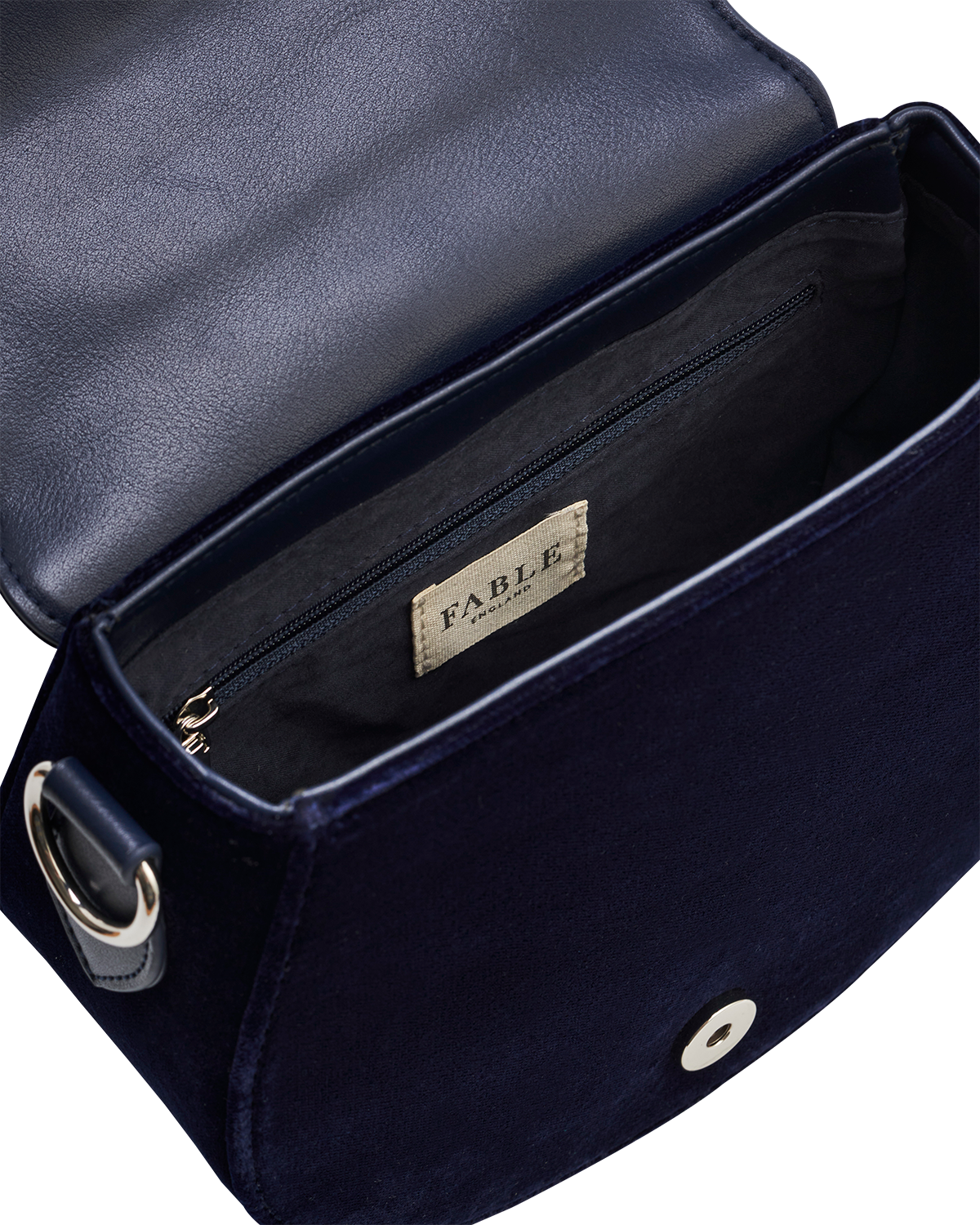 Charlotte Butterfly Embroidered Velvet Saddle Purse, Alternate, color, Navy