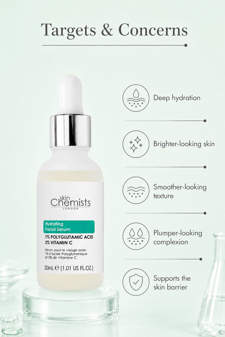 Hydrating Polyglutamic Acid 1%, Vitamin C 3%  Facial Serum 30ml, Alternate, color, White