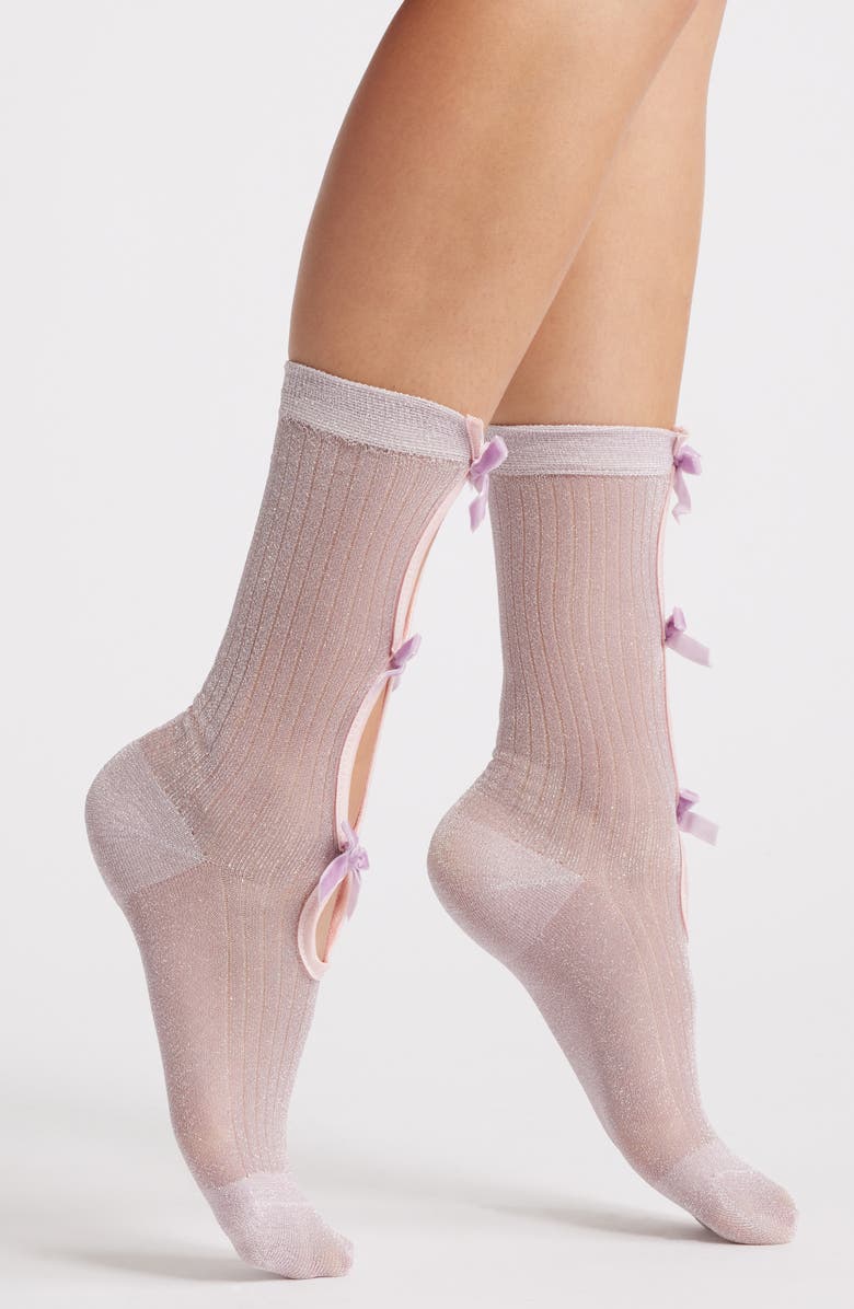 HIGH HEEL JUNGLE Metallic Crew Socks, Main, color, Pink/Purple