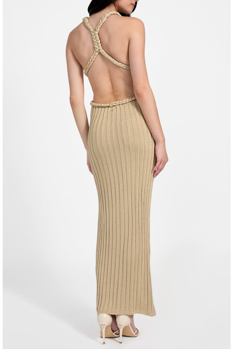 Vanya Rib Braided Trim Cutout Maxi Dress, Alternate, color, NATURAL MULTI