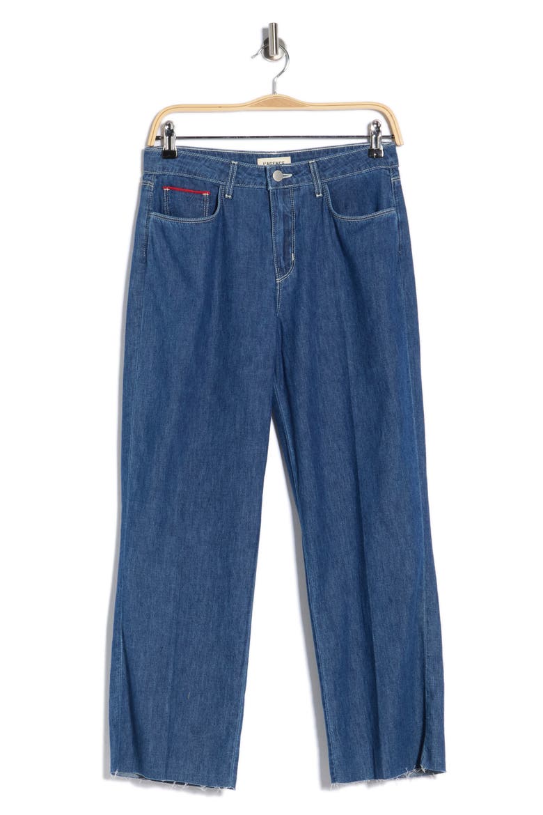 Wanda High Waist Raw Hem Crop Wide Leg Jeans, Alternate, color, SPOKANE