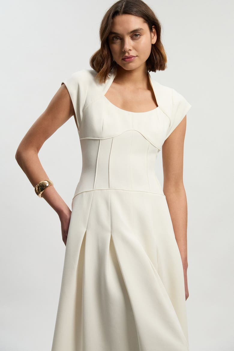 Compact Stretch Dropped Waist Midi Dress, Alternate, color, Ivory