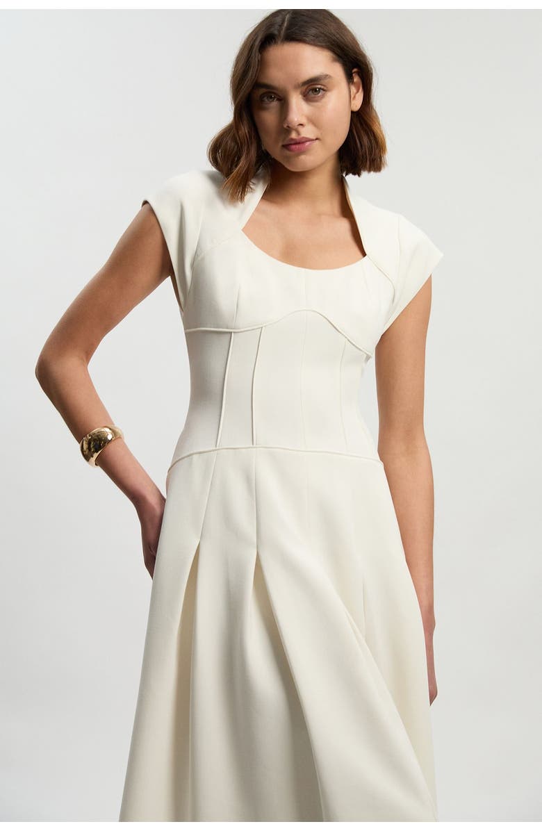 Karen Millen Compact Stretch Dropped Waist Midi Dress, Alternate, color, Ivory