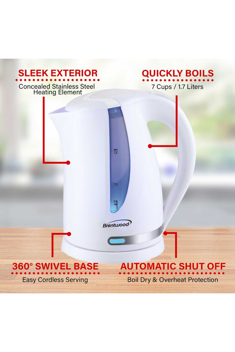 1.7L 1100W 360 Cordless Electric Kettle, Alternate, color, White