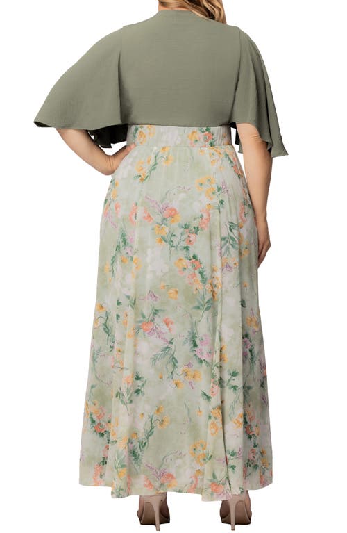 Kiyonna Avisa Flutter Sleeve Maxi Dress In Sage Floral Print