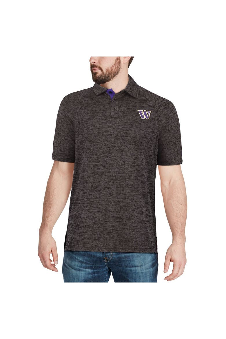 Men's Colosseum Black Washington Huskies Down Swing Polo, Alternate, color, Heather Black