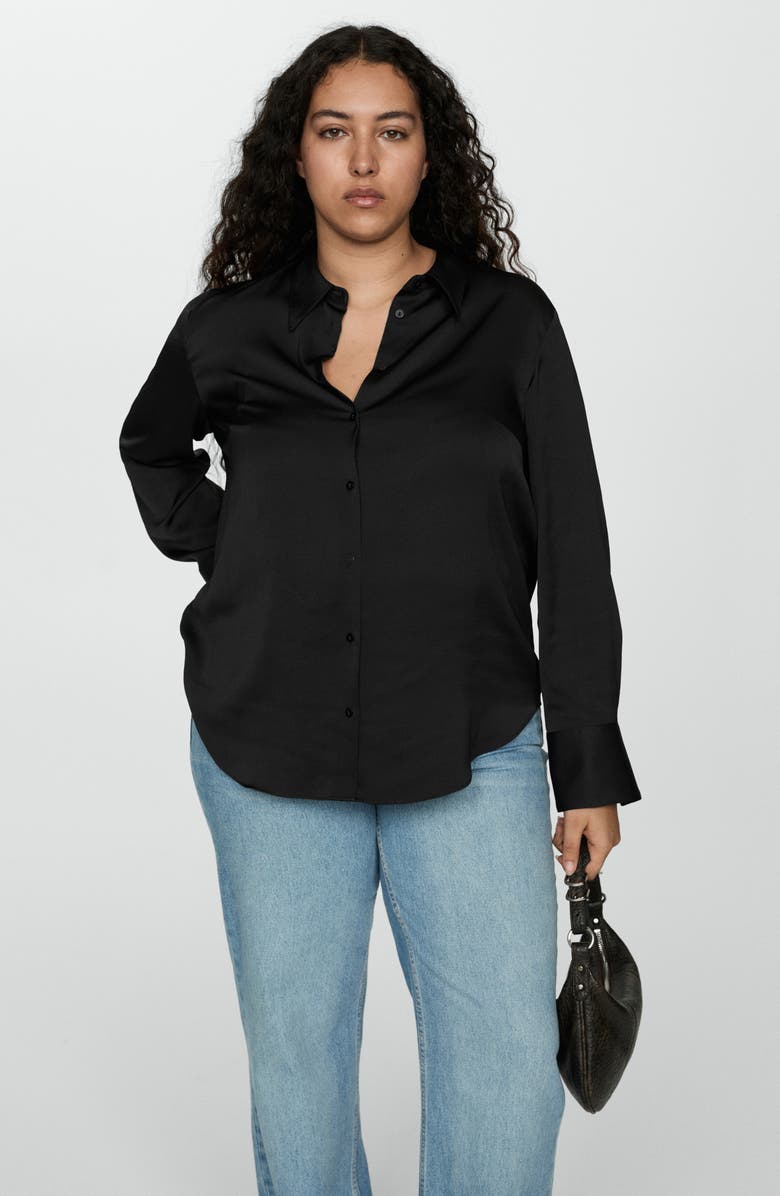 MANGO Flowy Satin Button-Up Shirt, Alternate, color,