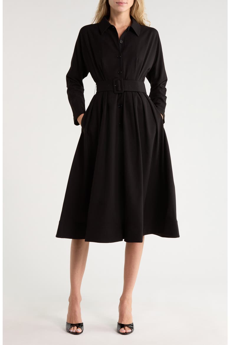 Vow Belted Midi Dress, Main, color, BLACK
