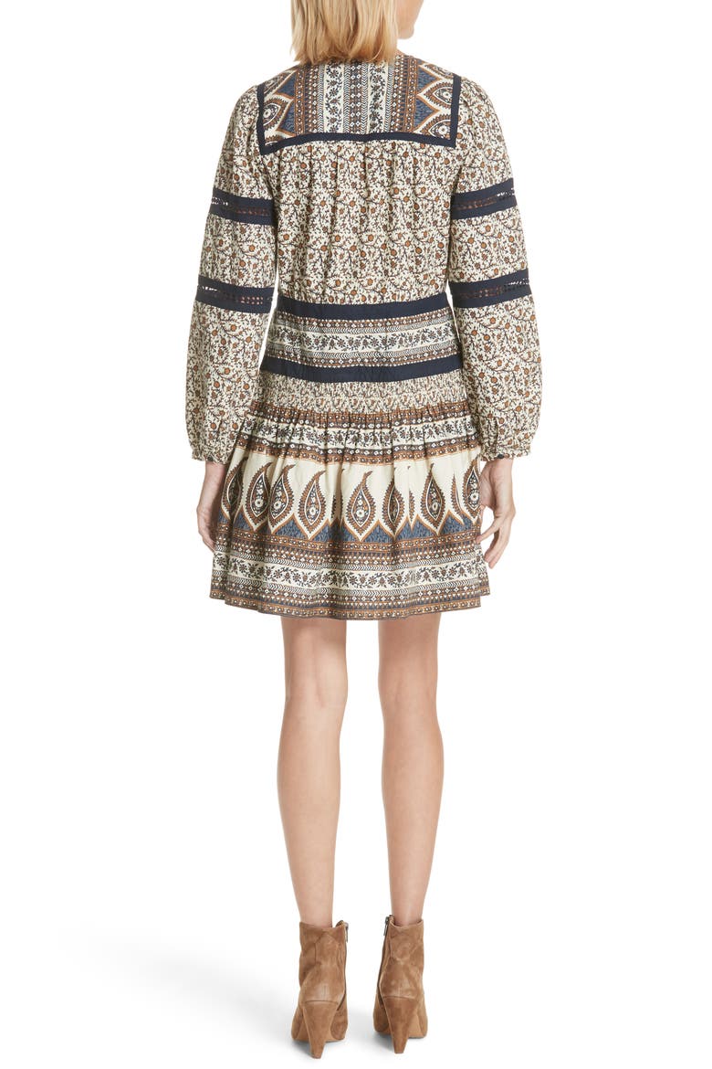 Sea Contrast Binding Print Dress, Alternate, color, CAFE