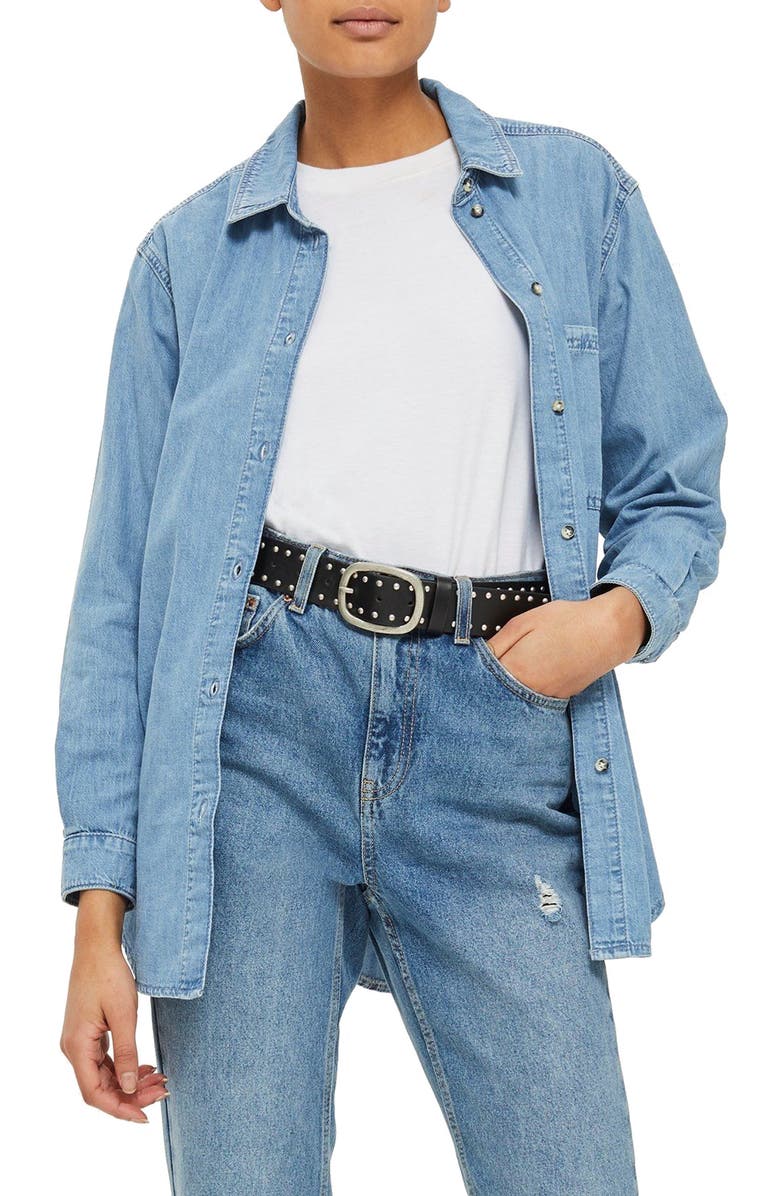 Topshop Drake Oversize Denim Shirt, Main, color,