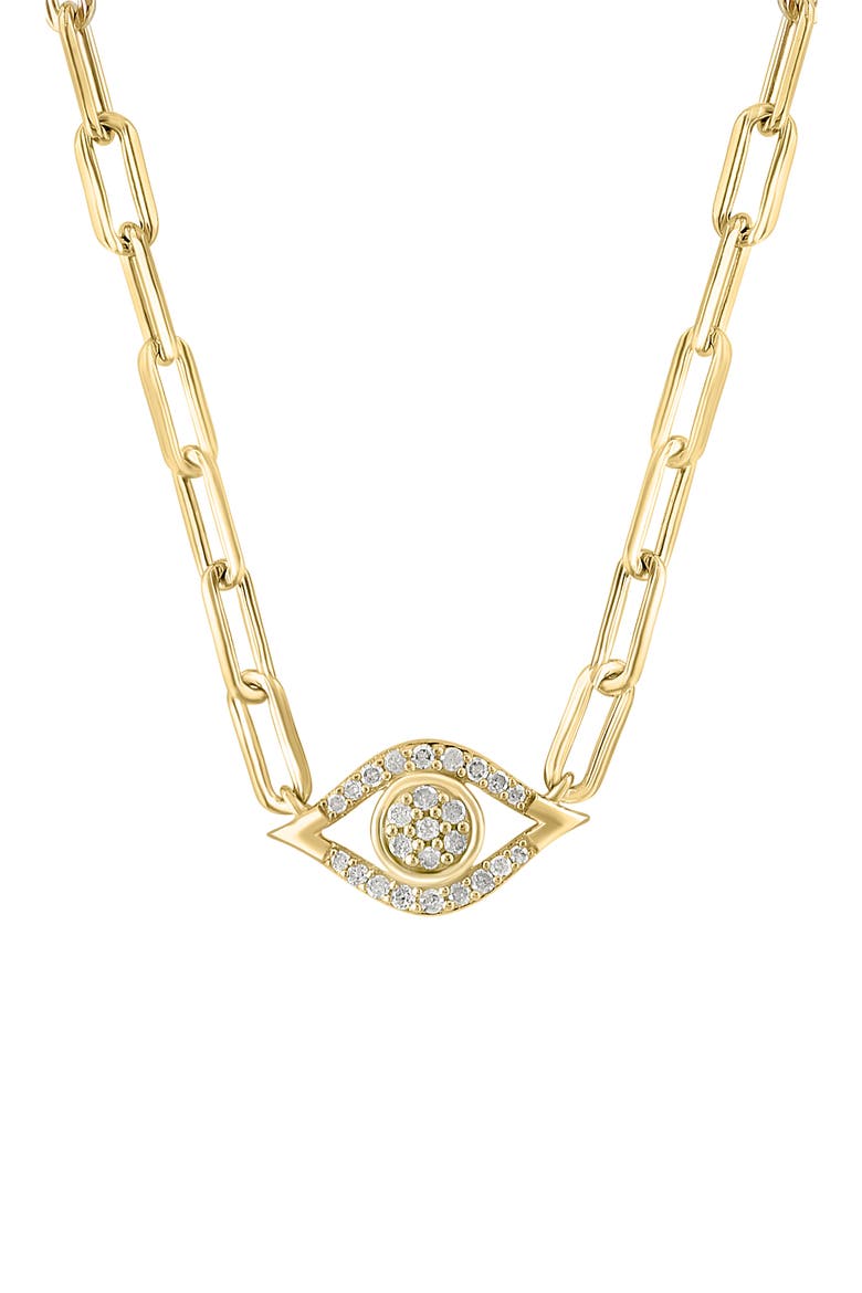 14k Gold Plated Diamond Evil Eye Paper Clip Necklace, Alternate, color, GOLD