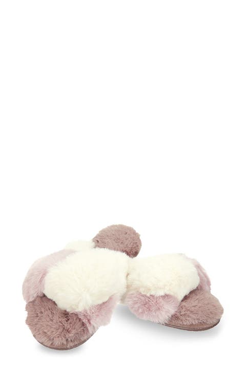 Colorblock Crossover Faux Fur Slipper (Women)