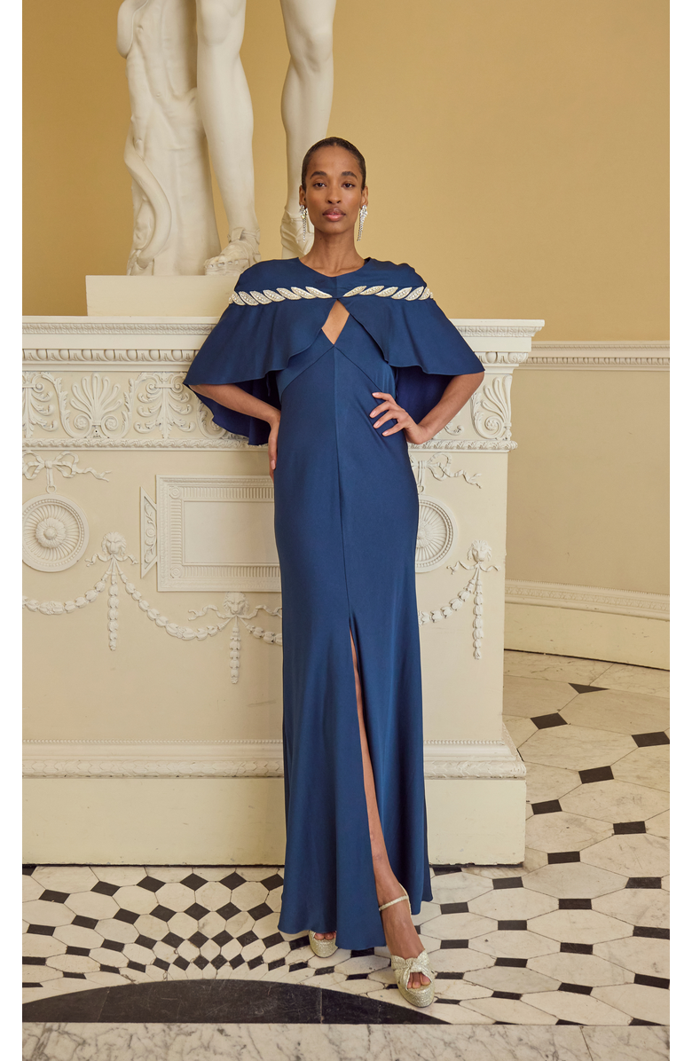 Temperley London Vine Cape Gown, Alternate, color, Midnight