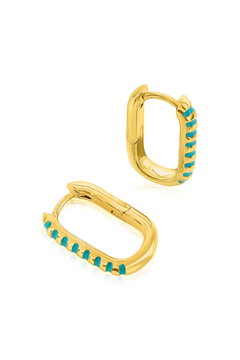 Turquoise Striped Gold-Tone Hoop Earrings, Alternate, color, Gold