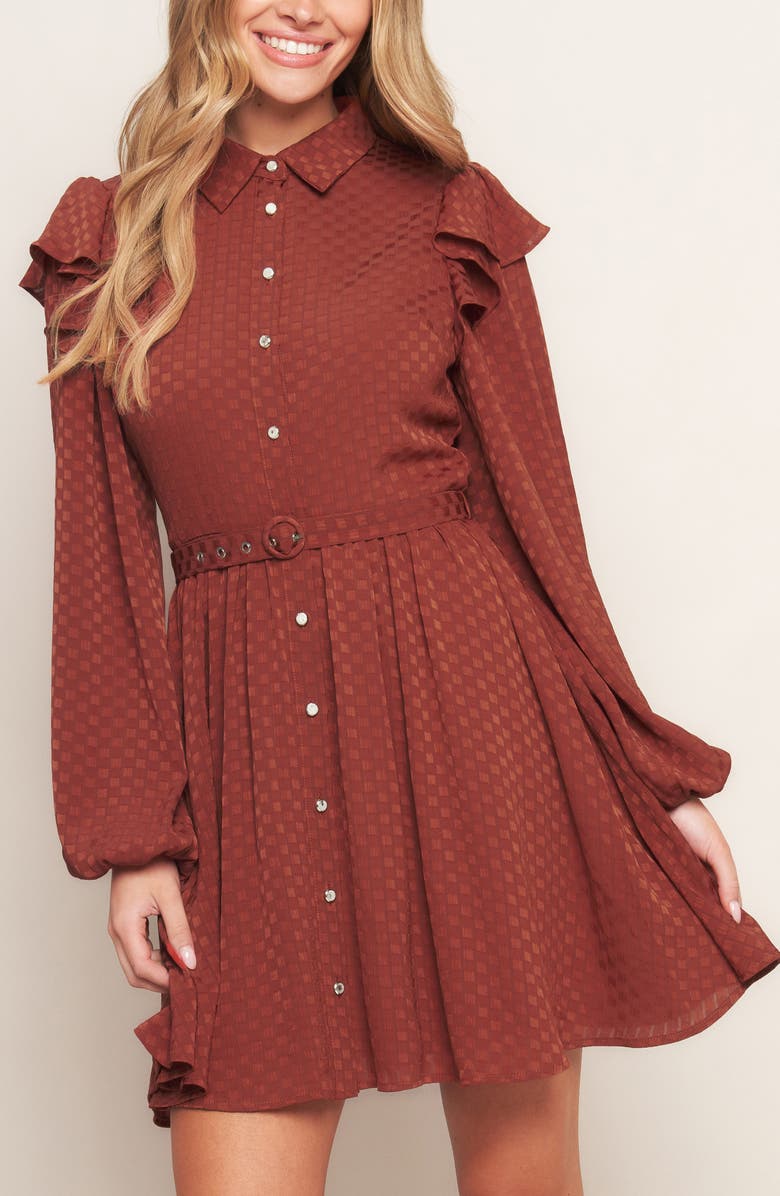 FLYING TOMATO Solid Long Sleeve Minidress, Alternate, color, Brick