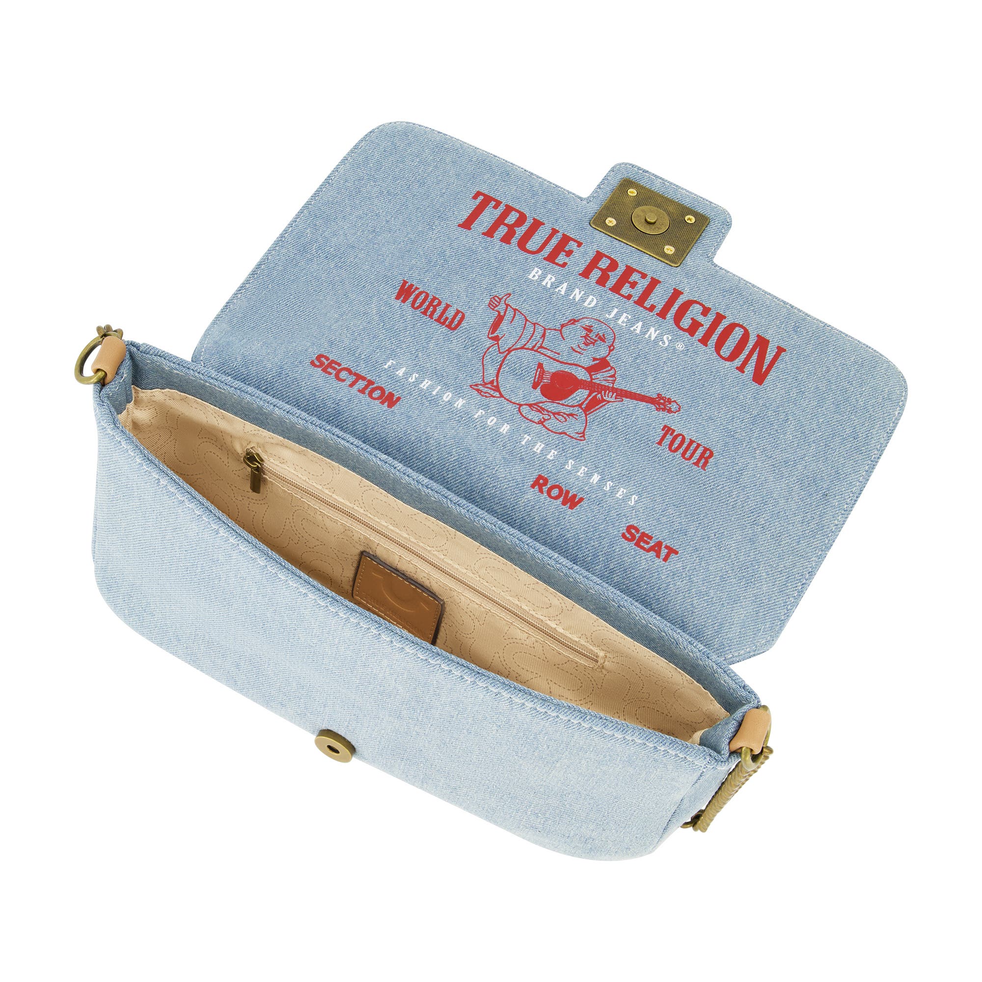 True Religion Denim Brass Hardware Flap, Alternate, color, Light Blue