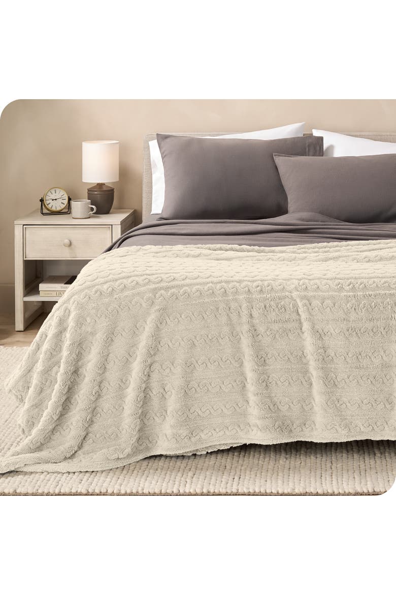 Cable Faux Shearling Blanket, Alternate, color, Oyster