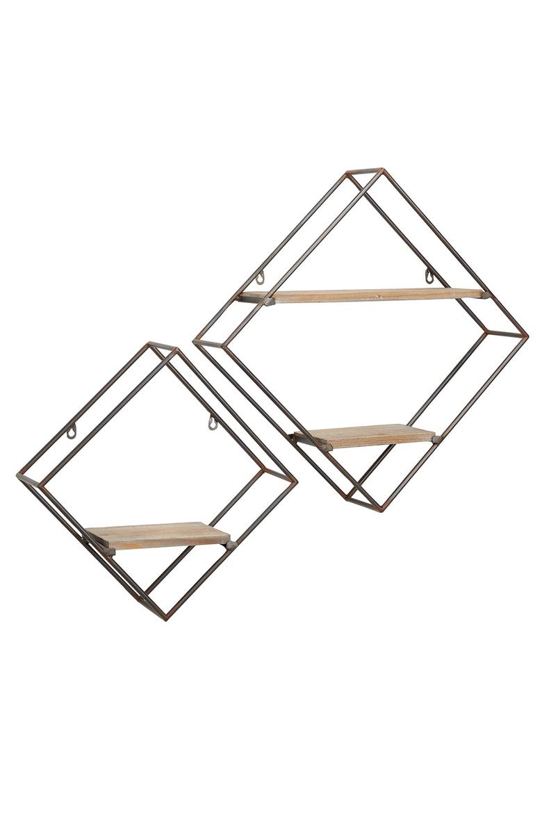 Black Metal Diamond-Shaped Wall Shelf - Set of 2, Alternate, color, BLACK